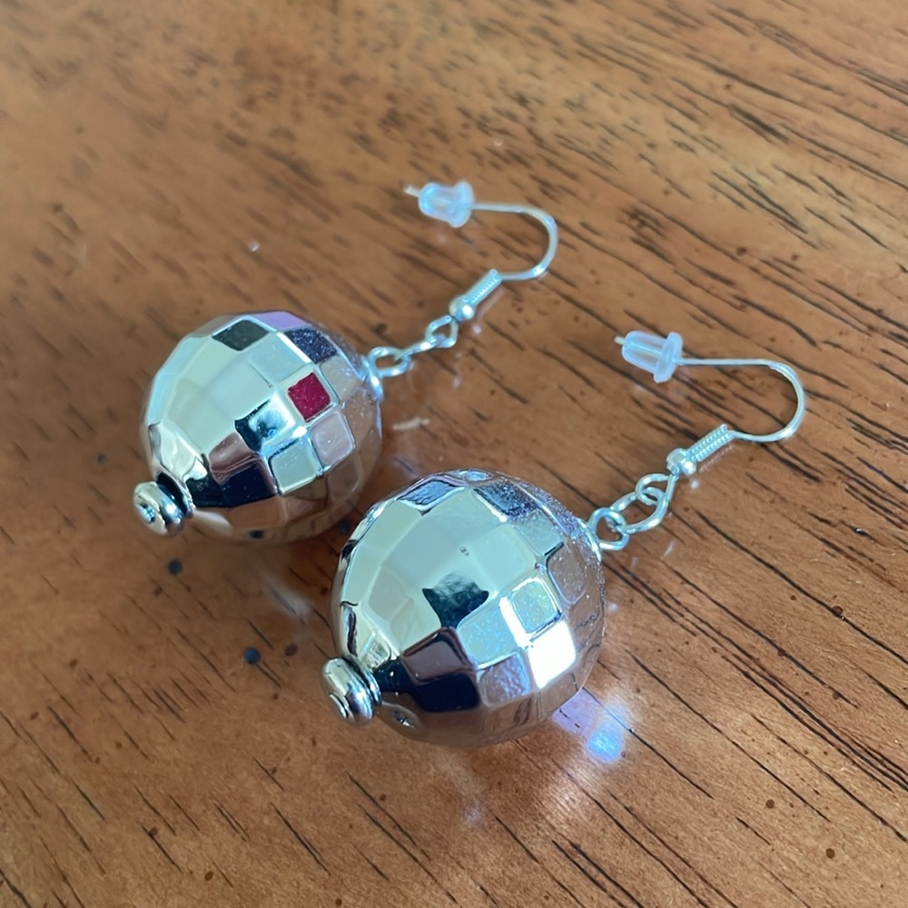 Silver Shiny & Sparkly Disco Ball Earrings Perfect for 70s, Cowgirl, Parties